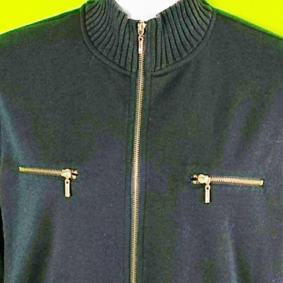 Brass toned zipper navy sweater by Drapers.  L. - Picture 2 of 8